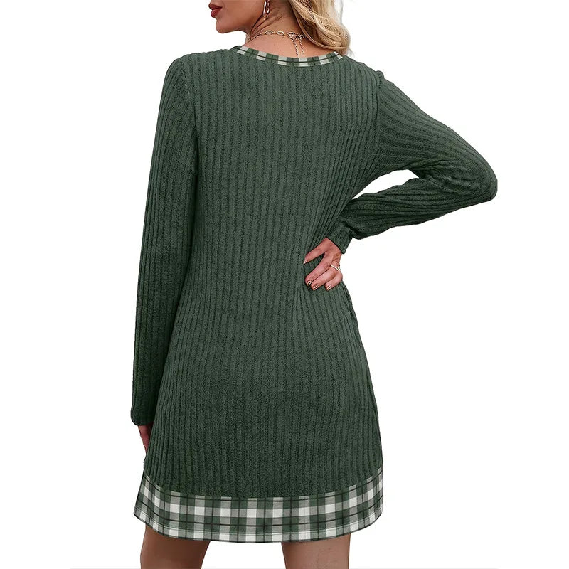 AMELI Tartán — Vestido Acanalado con Cuadros Escoceses